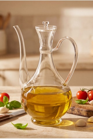 Cam Yağdanlık 750 Ml Glory Borosilikat Sirkelik El Üretimi Yağ, Sirke Ve Sos Şişesi Düz-cam Şeffaf