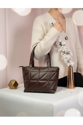 Addy Puffy Geometrik Baget Kahverengi Kadın Omuz Ve El Çantası Kahverengi
