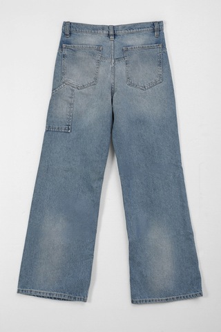 Bluew White Kadın Açık Mavi Yüksek Bel Wide Leg Boya Efektli Jean Pantolon