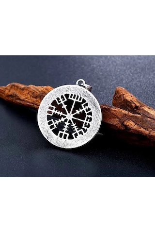 Paslanmaz Çelik Vegvisir Savaşçı Pusula Viking Kolye Gümüş