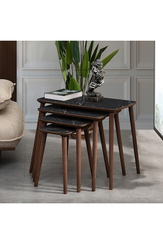 Vovvahome Luci 4lü Dörtlü Mdf Ahşap Zigon Sehpa - Siyah Mermer