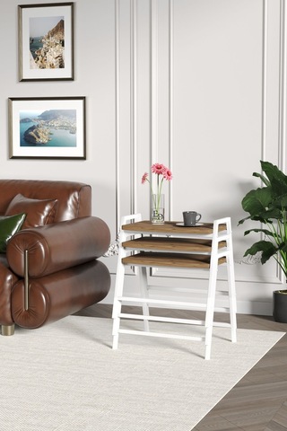 Zigon Sehpa , Aden 3'lü Tepsi Zigon Sehpa Takımı Beyaz Metal - Atlantik Çam Tabla Beyaz-atlantik Çam