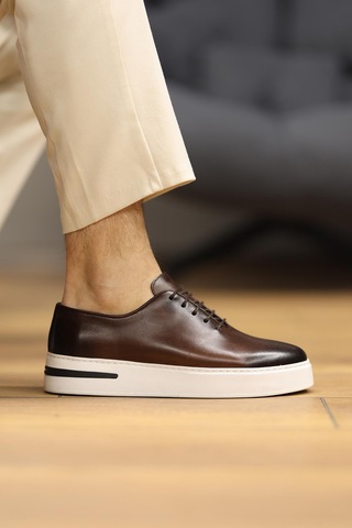 Shoetyle - Kahverengi Deri Bağcıklı Erkek Günlük Ayakkabı 610-1005-1301 Kahve Rengi