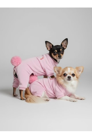 Tassel & Rainbow Soft Pink Pamuklu Köpek Tulumu Pastel Pembe Pijama