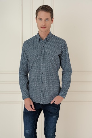 Efor Slim Fit Baskılı %100 Pamuk Spor Lacivert Gömlek G 1587 Lacivert