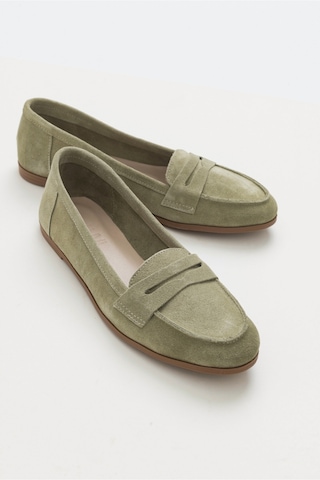 Luvishoes Luvi Shoes F02 Açık Yeşil Süet Hakiki Deri Kadın Loafer Ayakkabı Yeşil