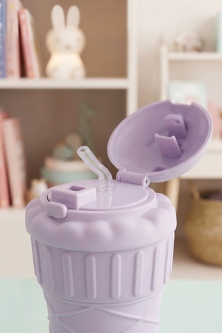 Külah Ve Dondurma Şekilli Askılı Pipetli Sızdırmaz Suluk 500ml Mor