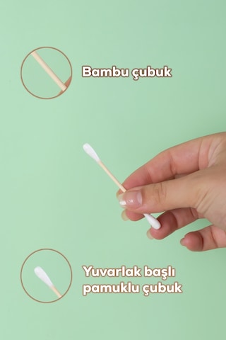 Porsima 3134 Doğal Ahşap Bambu Saplı Standlı Kulak Temizleme Çubuğu Seti- 190 Adet Renkli