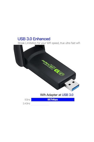Ac 1200 Mbps Dual Band Usb 3.0 Adaptör Kablosuz Wi-fi Alıcı