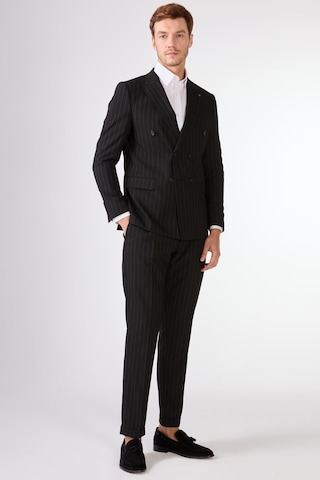 Dufy Siyah Çizgili Erkek Takım Elbise - Slim Fit Siyah