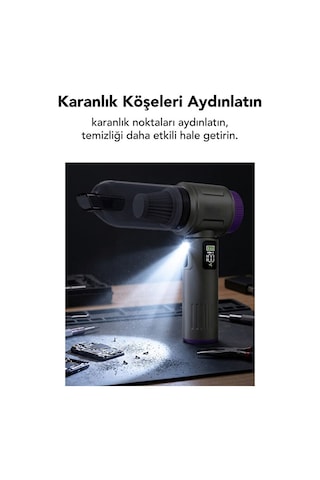 Teknoloji Gelsin Işıklı Göstergeli 22.000 Pa 9 Başlık Yedek Filtre Çantalı Kablosuz Araç İçi Çekim & Üfleme Süpürgesi