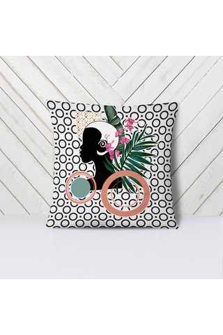 Geometrik Tropik Kadın 05- Kırlent Kılıf Seti 4'lü