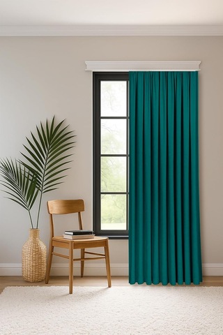 Fabric Design Safir Deniz Yeşili Ekstrafor Büzgülü Kadife Dokulu Yüksek Kaliteli Tek Kanat Fon Perde 200 X 260 Çok Renkli