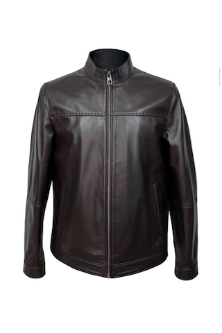 Viamod Leather Erkek Kahverengi Hakim Yaka Deri Mont Ceket 8608 Acı Kahverengi