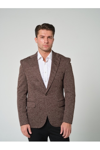 Bonesti Erkek Slim Fit Blazer Ceket Kahverengi Beyaz