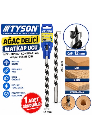 Ağaç Ahşap Delici Matkap Ucu Mdf Sunta Kontraplak 12 X 250 Mm 1 Adet Gönderilir