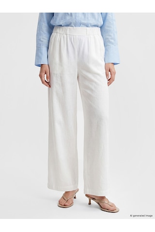 Lcwaıkıkı Classic Beyaz Beli Lastikli Geniş Paça Kadın Pantolon