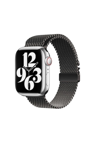 Biriva Home Apple Watch 44mm Krd-121 Metal Hasır Kordon-siyah