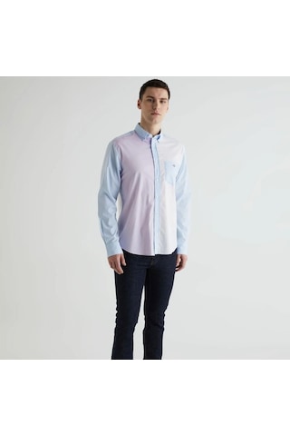Gant Erkek Mavi Regular Fit Klasik Yaka Renk Bloklu Gömlek-mavi Mavi