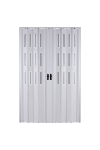 Sarpaş Akordiyon Kapı 120x185 Beyaz Camlı Çift Açılım Kalın Kapı Katlanır Akordeon Pvc Anahtar Kilitli