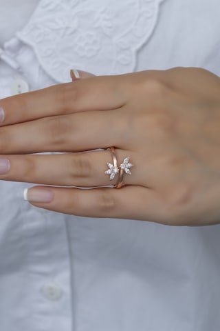Nereze 925 Ayar Ayarlanabilir Zirkon Taşlı Çiçek Model Gümüş Yüzük