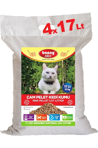 Bonny Nice Doğal Pellet Çam Peleti Kalın Kedi Kumu 4 x 17 L