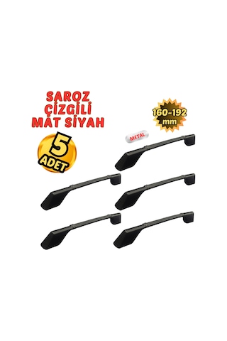 5 Adet Metal Saroz Çizgili Mobilya Çekmece Dolap Kulpu Mat Siyah 160-192mm Mat Siyah