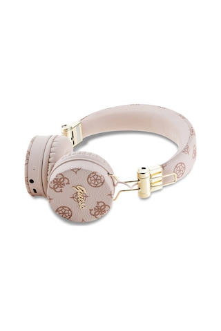 Guess Lisanslı Pu Desenli Metal El Yazısı Logolu Kulak Üstü Bluetooth 5.3 Kulaklık Pembe