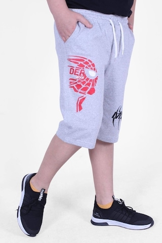 Fyk Kids Yazı Baskılı Yüksel Bel Cepli Erkek Çocuk Kapri Gri