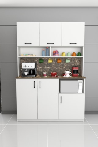 Asra Trend Kahve Köşesi KAHVE03 %100 MDF Çok Amaçlı Mutfak Dolabı Beyaz - Siyah Taş