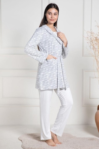Mecit Pijama Mecit 6100 Şardonlu Hamile Lohusa Sabahlık Pijama Takım Gri
