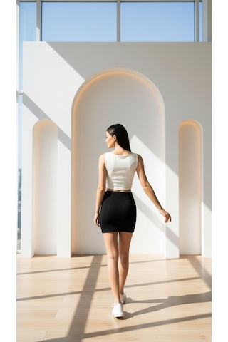 Biye Detaylı Crop Top Ekru