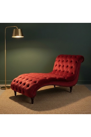 Queen Kadife Chesterfield Dinlenme Koltuğu - Kırmızı