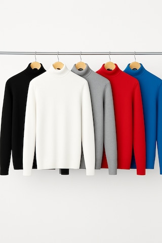 5 Li Paket Kadın Basic Tam Balıkçı Yaka Kazak Çok Renkli-3