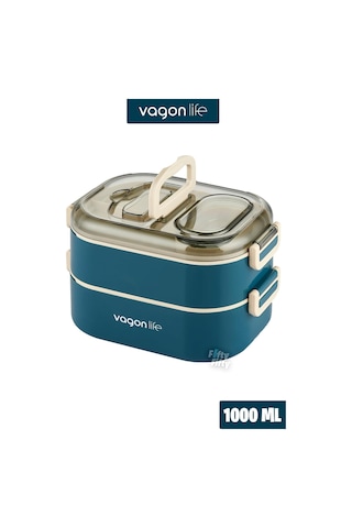 Vagonlife 1000 Ml İki Kat Üç Bölme Paslanmaz Çelik Bento Lunch Box Yeni Sefer Tası-sos Kaseli Sku: Smg8690010227959 Açık Mavi