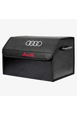 Audi Marka Logolu Oto Bagaj Organizer Çanta Oto Bagaj Çantası 2 Bölmeli Suni Deri 48 Cm X 31 Cm X 29 Cm