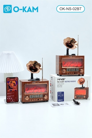 O-kam Ok-ns-02bt Gramofon Tasarımlı Şömine Efektli Retro Radyo