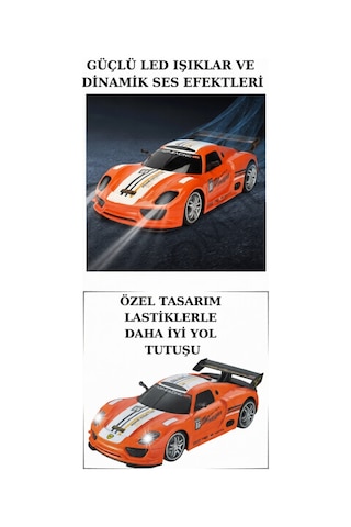 1:12 Ölçek Uzaktan Kumandalı Şarjlı Drift Arabası - Büyük Boy Işıklı Ve Sesli Yarış Arabası Turuncu Beyaz