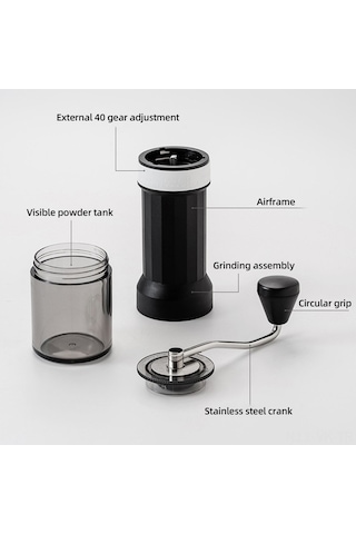 Createtech Ev İçin Manuel Kahve Öğütücü 40 Seviye Ayarlı Espresso Öğütücü Şeffaf Hazneli Taşınabilir Beyaz Beyaz