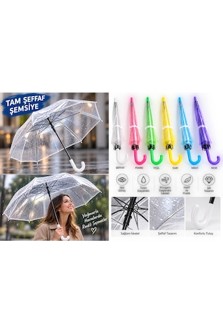 Genel Marka Şeffaf Şemsiye 90 Cm 8 Telli Fiberglass İskelet Pvc Kumaş Baston Saplı