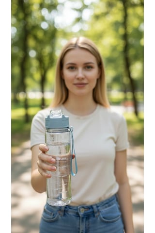 Bymyhand Mavi Taşıma Kulplu Kilit Kapaklı Pipetli Suluk Okul Matarası 1000 Ml
