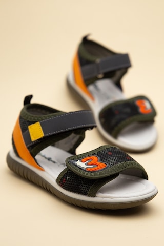 Şirinbebe Ortopedik Erkek Çocuk Sandalet Haki Önü Cırtlı Baskılı-4766