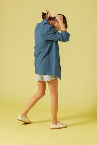 Nisan Keten Karışımlı Kruvaze Ceket Indıgo