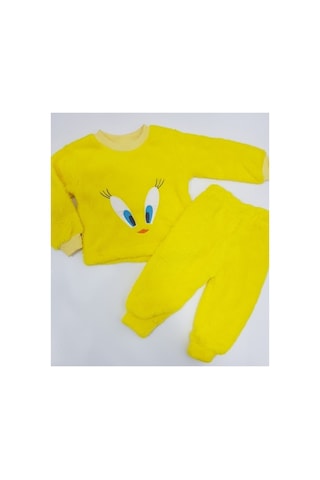 Kız Çocuk Peluş Tweety Desenli Pijama Takımı Sarı Sarı Zyc Twt