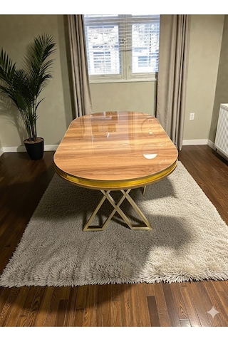Msy Home Ceviz Gold Detaylı Lake Panel 90 170 Cm Oval Masa Kahverengi