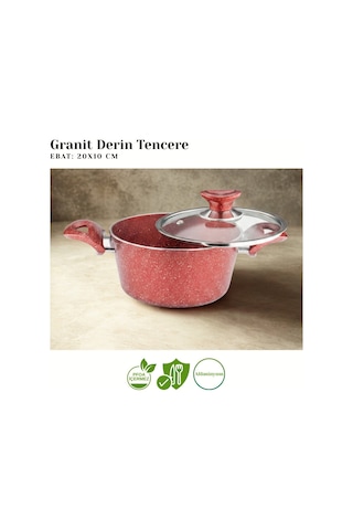 10 Parça Granit Set Cam Kapak - Kırmızı Kırmızı