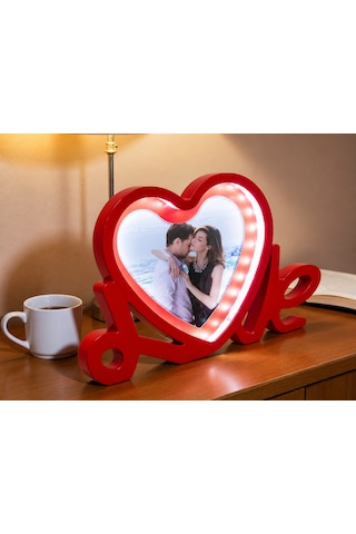 Love Yazılı Led Işıklı Kişiye Özel Fotoğraflı Sihirli Ayna-çerçeve