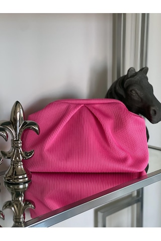 Fuşya, Piliseli Çizgi Detaylı El Çantası Fuşya