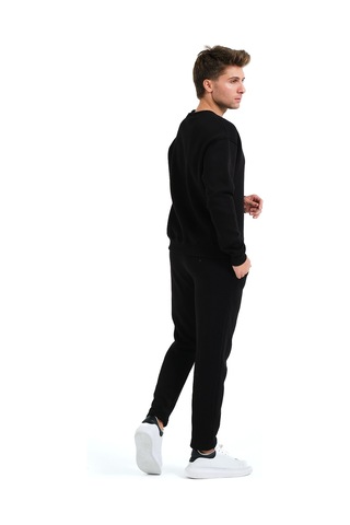 Justever Bisiklet Yaka Nakışlı Şardonlu İçi Polarlı Siyah Erkek Sweatshirt - Volar Siyah