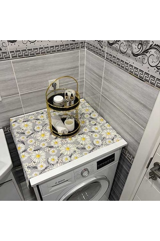 Laundry Duck Keten Su Geçirmez Ve Kirlenmez Çamaşır Makinesi - Buzdolabı - Bulaşık Makinesi Örtüsü Sarı Papatya